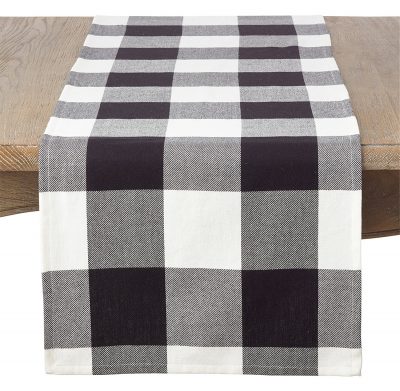 SARO LIFESTYLE Classic Buffalo Plaid Design Cotton Table Runner, 16″ x 72″, Black